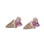 Gold Filled Pink Cz Heart Ice Cream Cone Stud Earrings