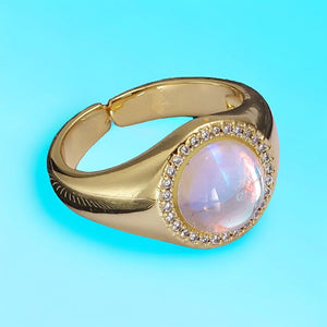 Rainbow Moonstone Adjustable Statement Ring