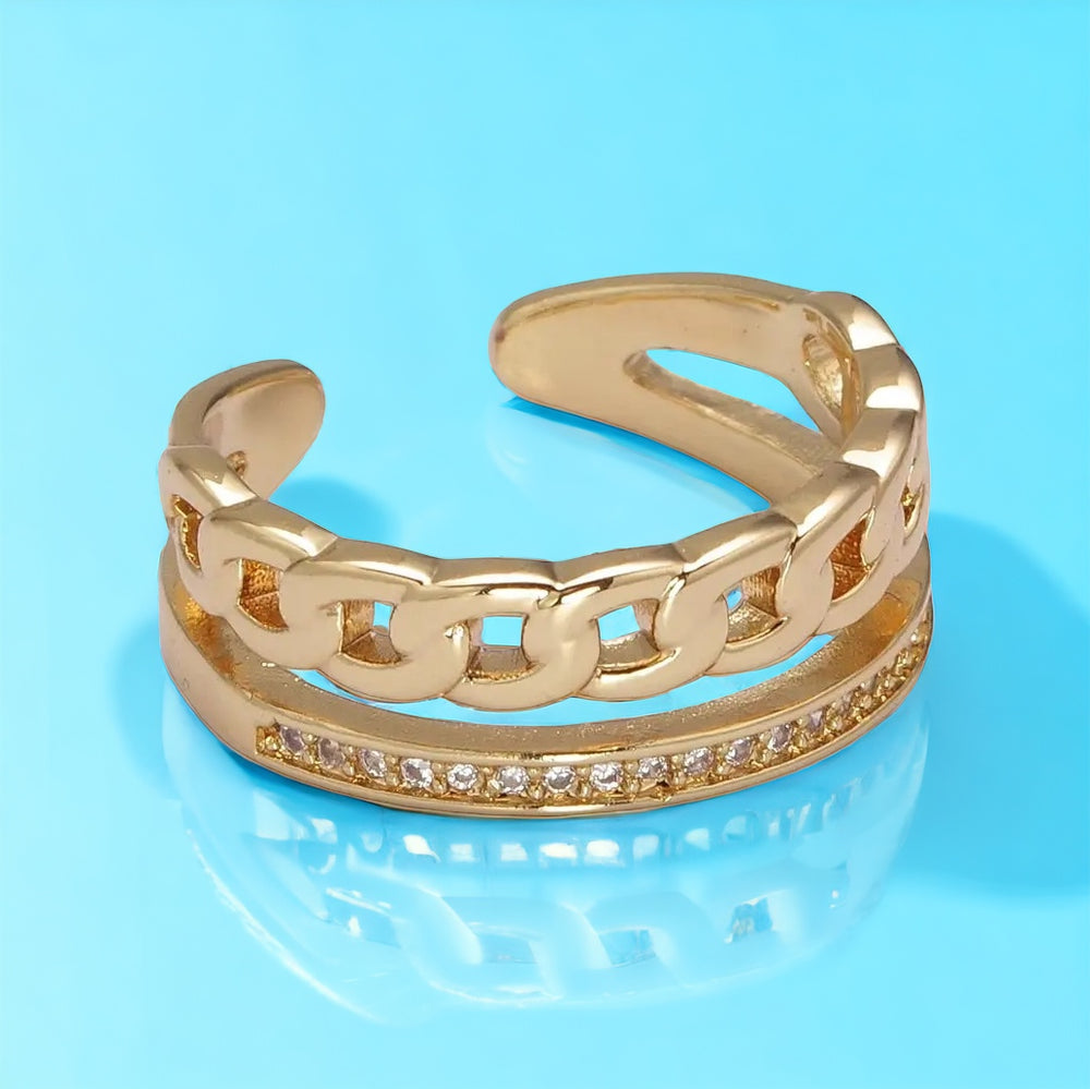 Double Band Chain Design Gold Stackable Modern Minimalist Trending Accessory Ring