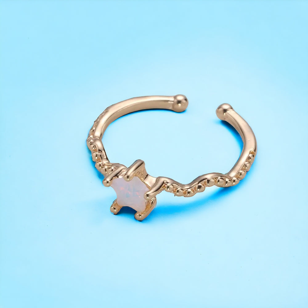 Opal Jewel Star Crown Cz Minimalist Adjustable Crystal Girlfriend Gold Ring