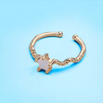 Opal Jewel Star Crown Cz Minimalist Adjustable Crystal Girlfriend Gold Ring