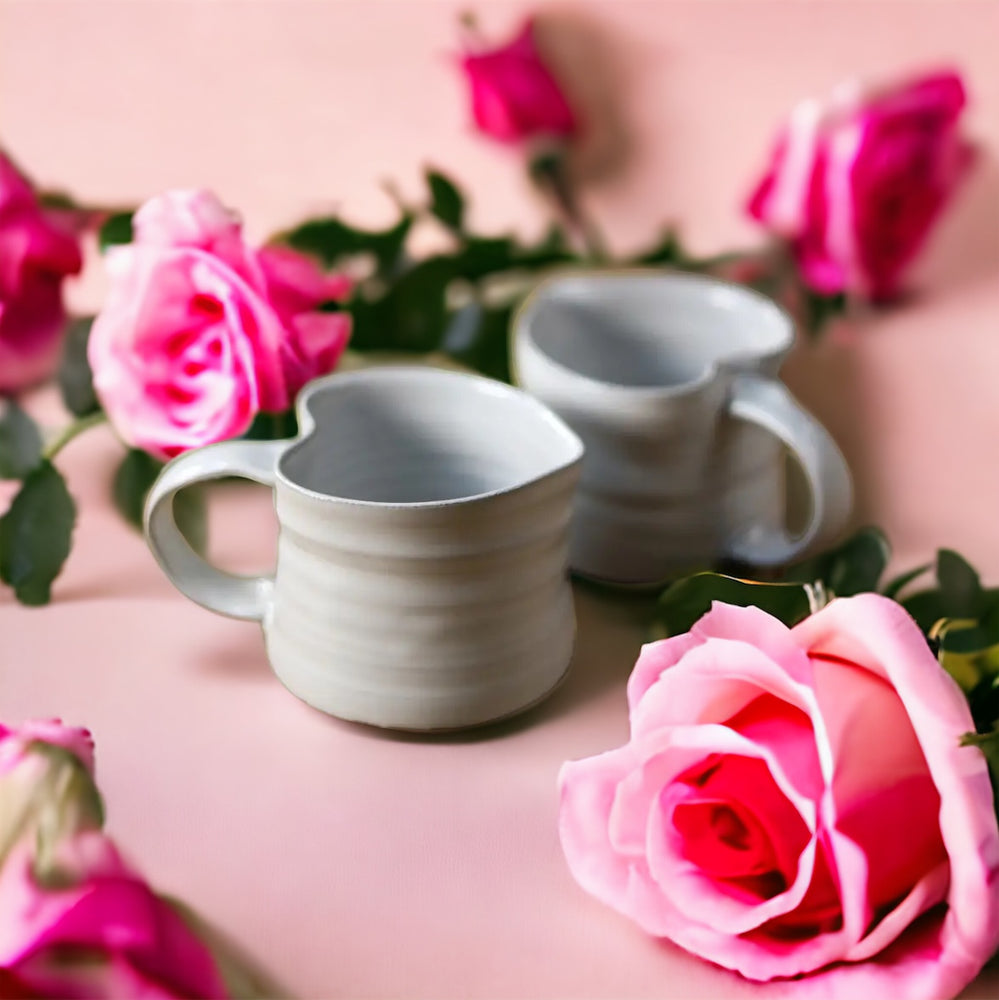 White Heart Coffee, Tea, Soup Mug - Handmade Pottery