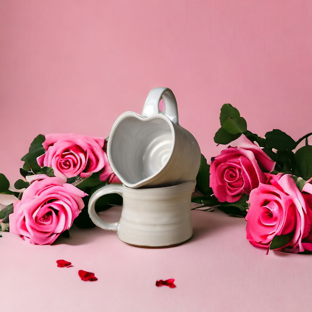 White Heart Coffee, Tea, Soup Mug - Handmade Pottery