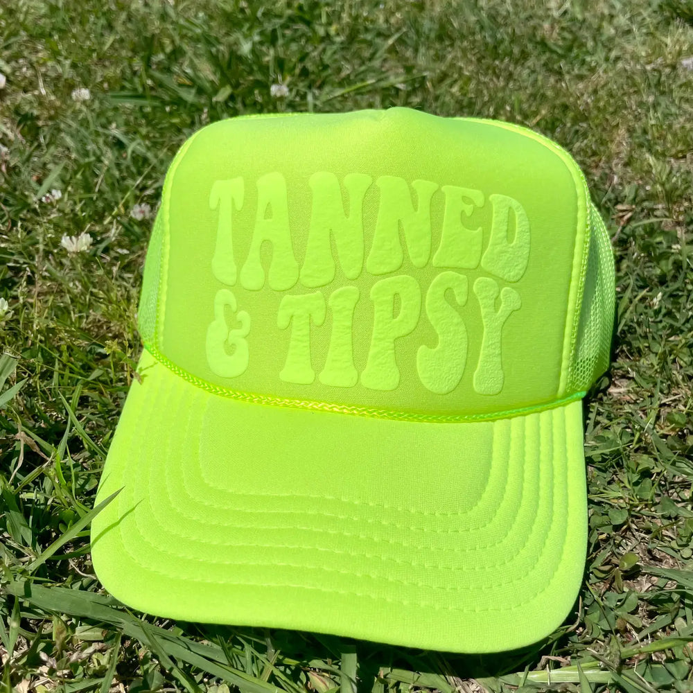 Tanned & Tipsy Neon Yellow Trucker Hat