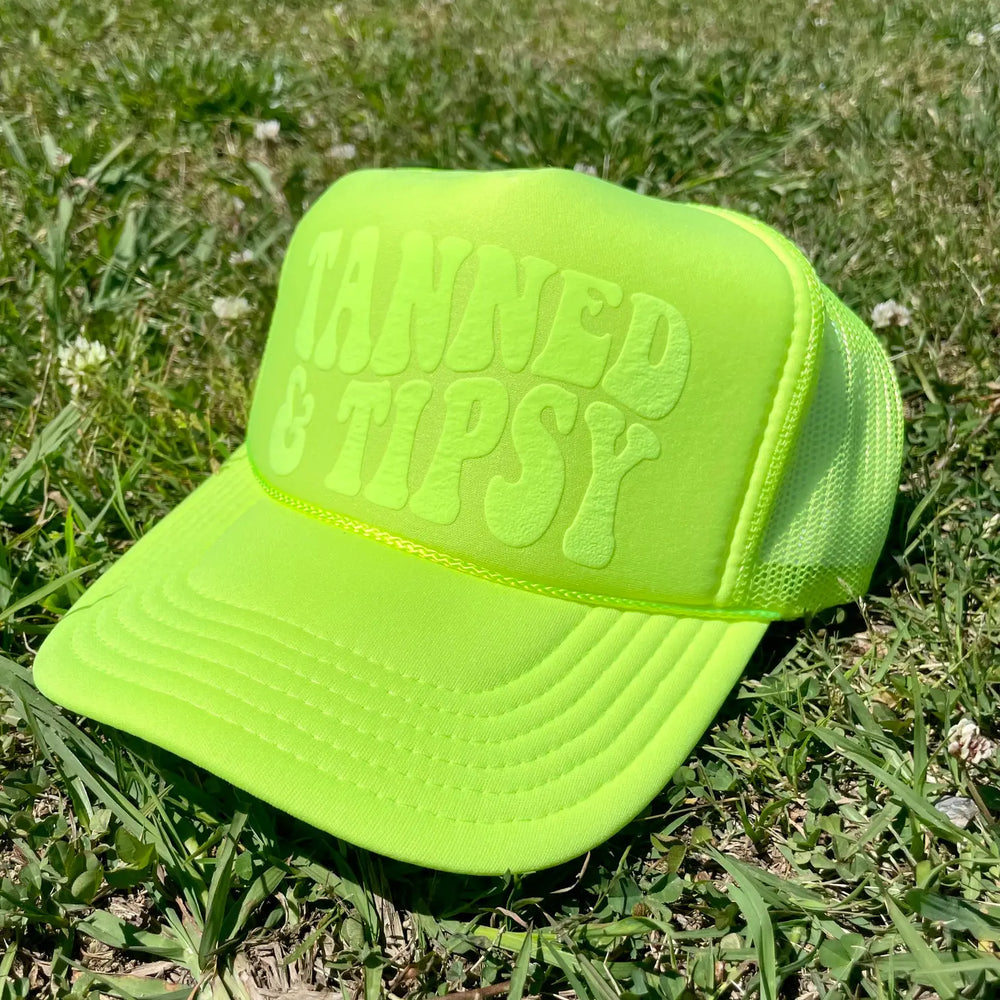 Tanned & Tipsy Neon Yellow Trucker Hat