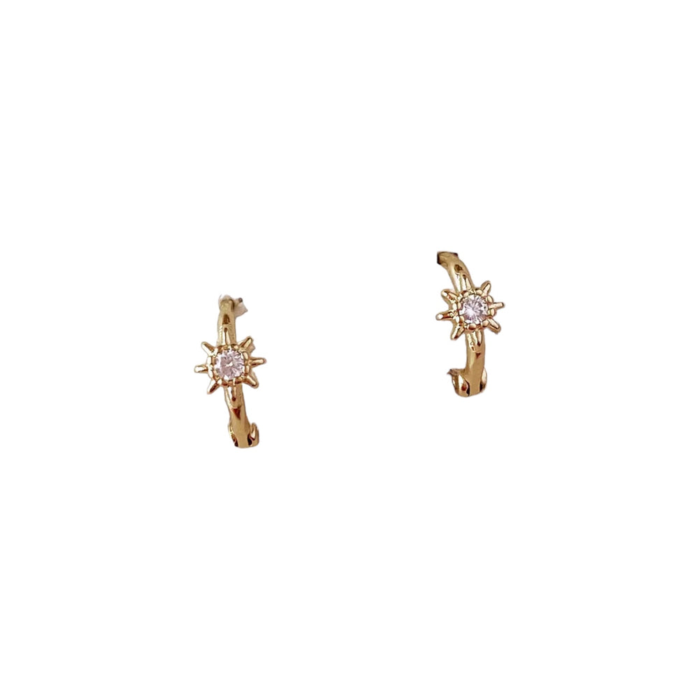 18k Gold Filled Starburst Mini Clicker Hoop Earrings