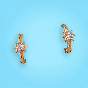 18k Gold Filled Starburst Mini Clicker Hoop Earrings