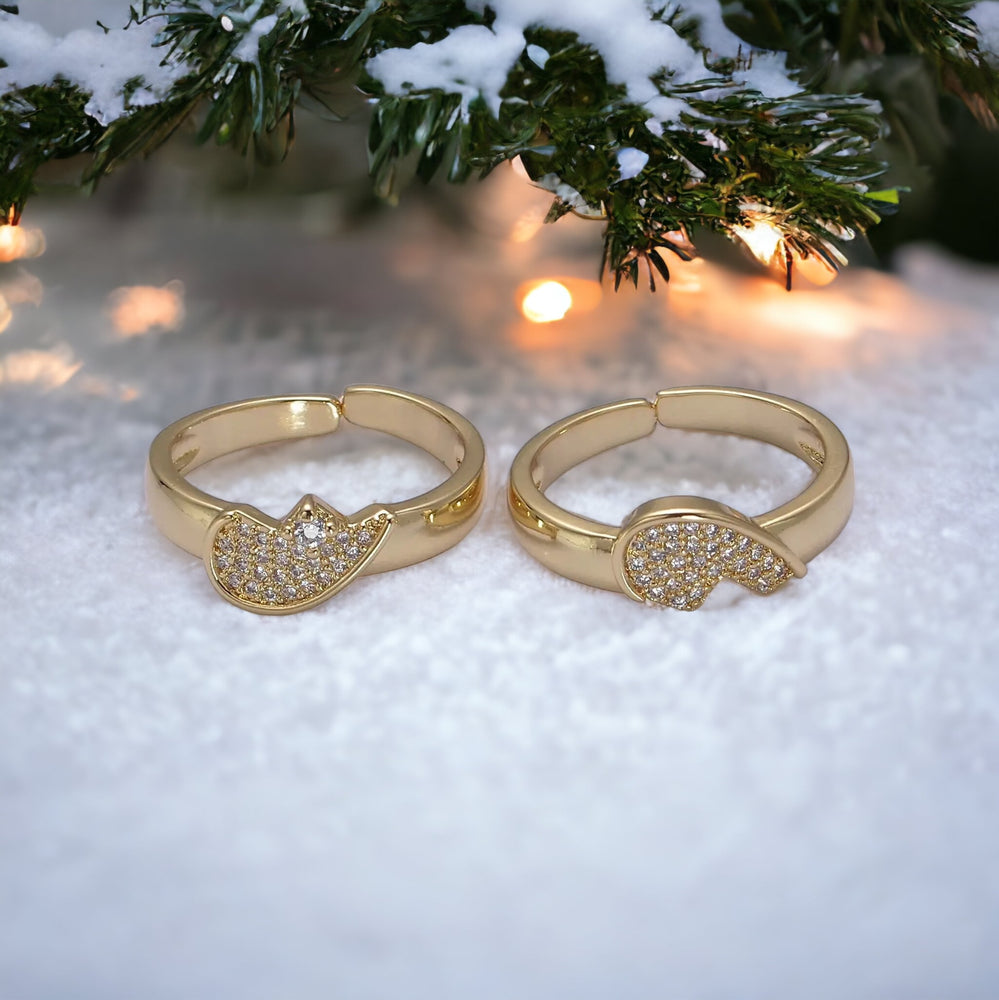 Twin Flame Heart Ring Set For Couples Matching Gold Adjustable Rings